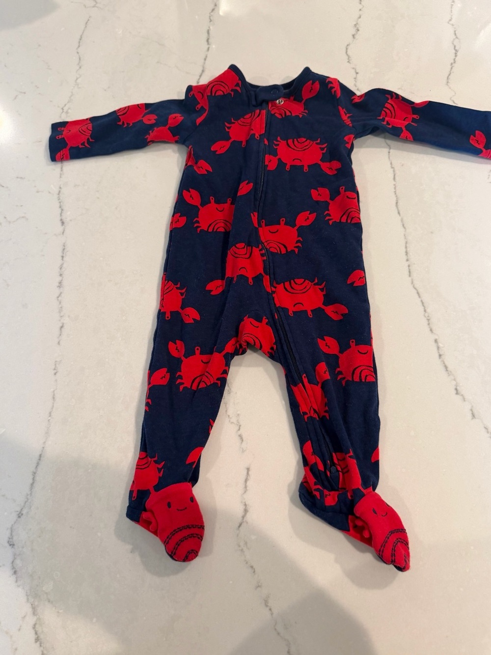 Carter’s Baby Navy One-Piece Footed Pajamas with Red Crab Print 9M